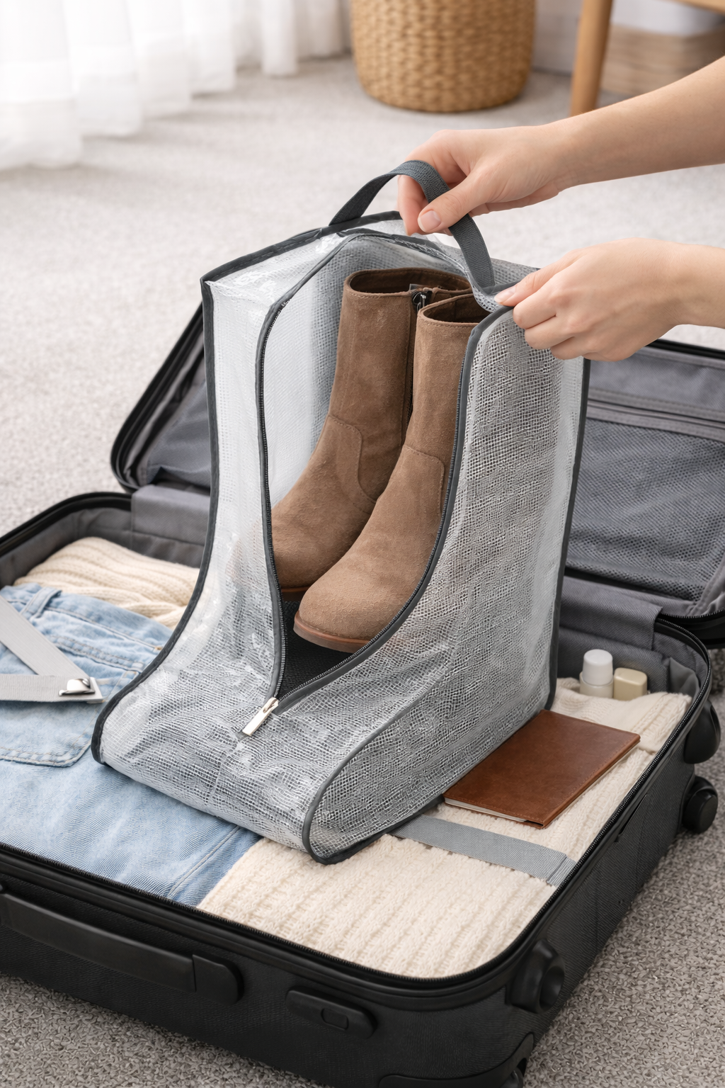 Tiny Shiny Waterproof Shoe Storage Bag for Long  and Short Boots — Dustproof Travel Boot Organizer