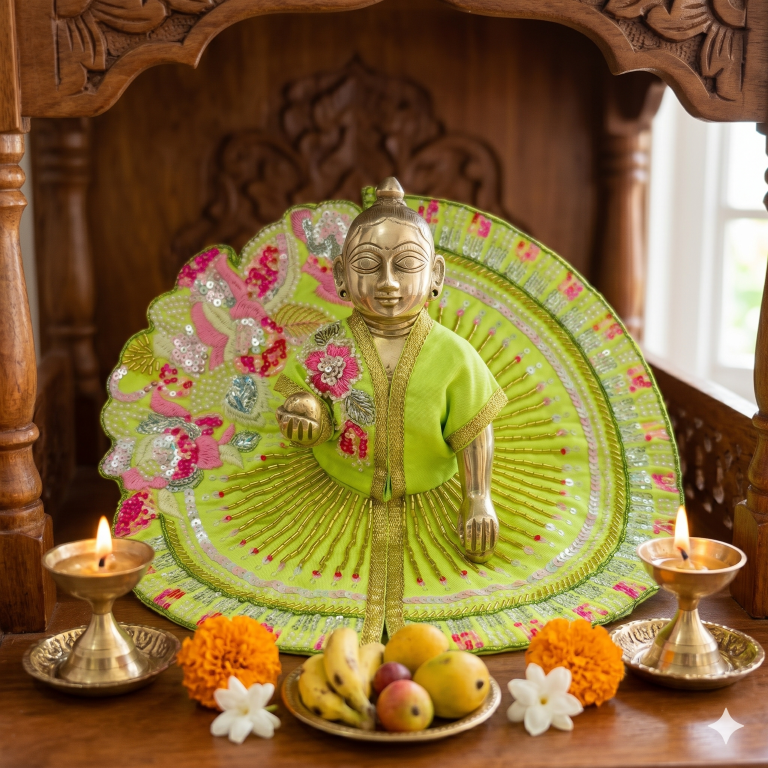 Tiny Shiny Laddu Gopal Poshak Thakur Ji Dress Heavy Designer Dress for Kanha Ji Fancy Dress for Bal Krishna Janmaasthmi Special for Ladoo Gopal Ji (Size-3 to 5)