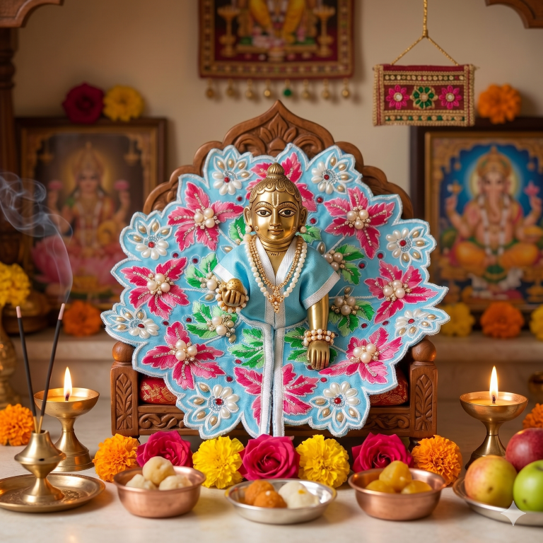 Tiny Shiny Laddu Gopal Poshak Thakur Ji Dress Heavy Designer Dress for Kanha Ji Fancy Dress for Bal Krishna Janmaasthmi Special for Ladoo Gopal Ji (Size-4 And 5)