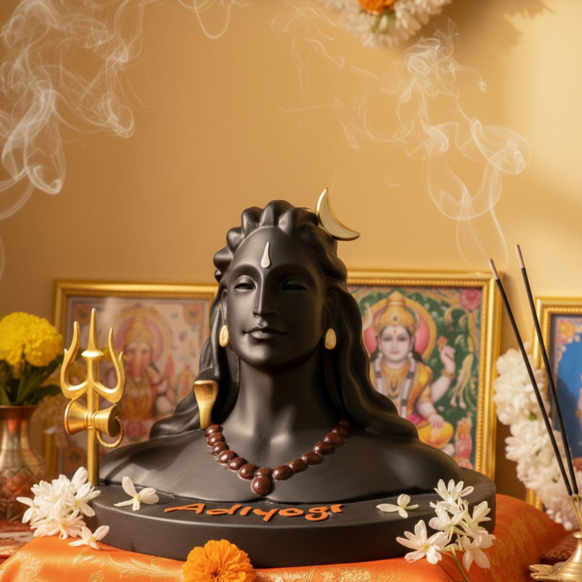 Tiny Shiny Adiyogi Statue with Rudraksh Mala