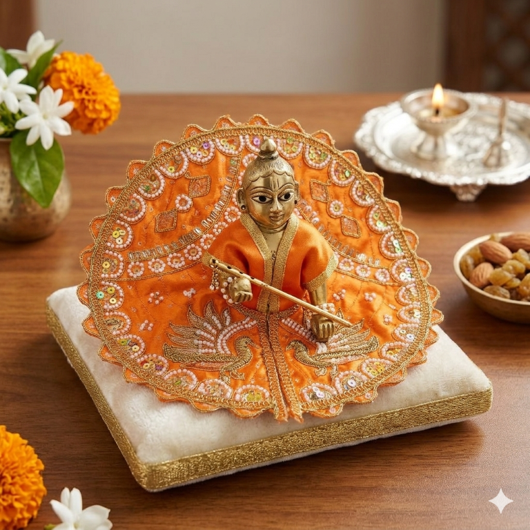 Tiny Shiny Laddu Gopal Poshak Thakur Ji Dress Heavy Designer Dress for Kanha Ji Fancy Dress for Bal Krishna Janmaasthmi Special for Ladoo Gopal Ji (Size-4 And 5)