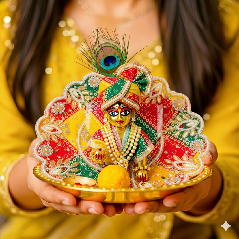 Tiny Shiny Laddu Gopal Poshak Thakur Ji Dress Heavy Designer Dress for Kanha Ji Fancy Dress for Bal Krishna Janmaasthmi Special for Ladoo Gopal Ji (Size-0 to6)