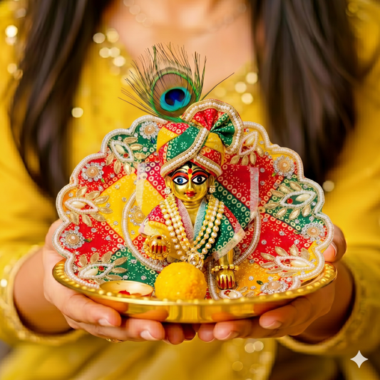 Tiny Shiny Laddu Gopal Poshak Thakur Ji Dress Heavy Designer Dress for Kanha Ji Fancy Dress for Bal Krishna Janmaasthmi Special for Ladoo Gopal Ji (Size-0 to6)