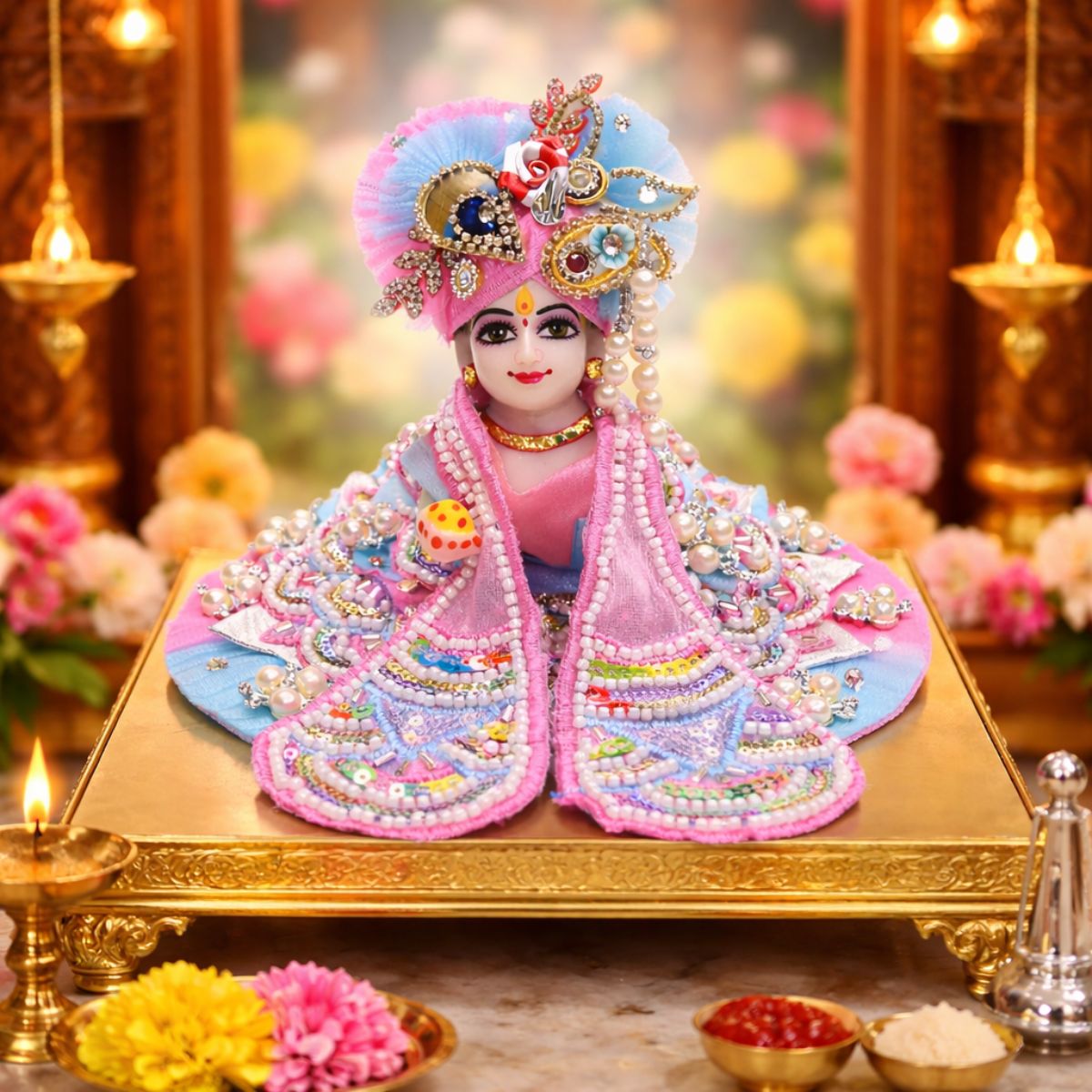 Tiny Shiny Laddu Gopal Poshak Thakur Ji Dress Heavy Designer Dress for Kanha Ji Fancy Dress for Bal Krishna Janmaasthmi Special for Ladoo Gopal Ji (Size- 2 to 6)
