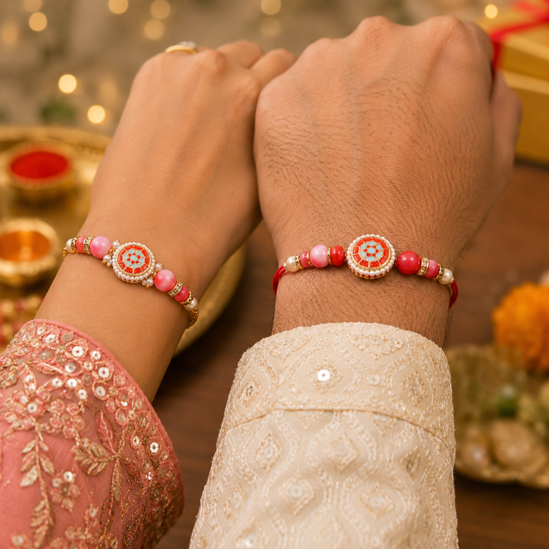 Bhai Bhabhi Rakhi Set | Designer Rakhi & Adjustable Lumba Bracelet