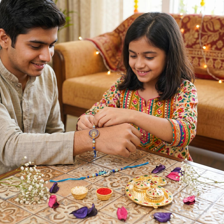 Set of 2 Royal Mandala & Peacock Rakhi Set for Brother & Bhavi, Multicolor
