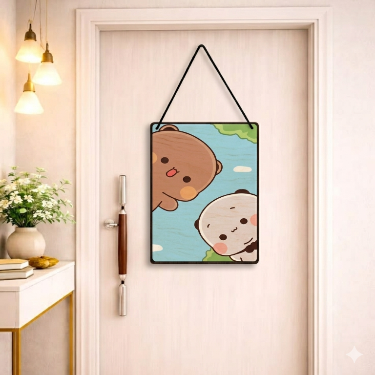 Curious Bear & Panda Peeking Wall Hanging | Aesthetic Kawaii Room Decor