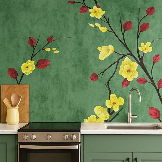Tiny Shiny Green Floral Removable PVC Vinyl Wallpaper for Walls