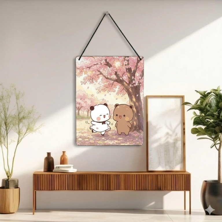 Cherry Blossom Bear Couple Wall Hanging | Aesthetic Sakura Spring Decor