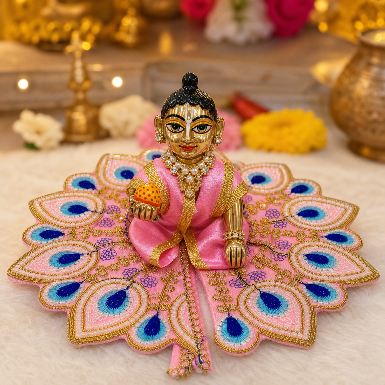 Tiny Shiny Laddu Gopal Poshak Thakur Ji Dress Heavy Designer Dress for Kanha Ji Fancy Dress for Bal Krishna Janmaasthmi Special for Ladoo Gopal Ji (Size-4)