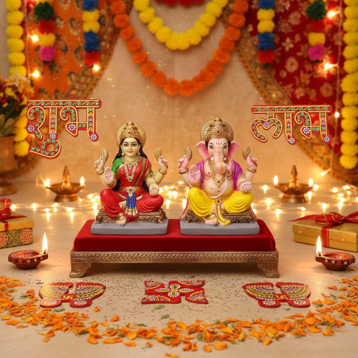 shubh labh for Door Entrance with laxmi feet(charan),satiya/Swastik Stickers