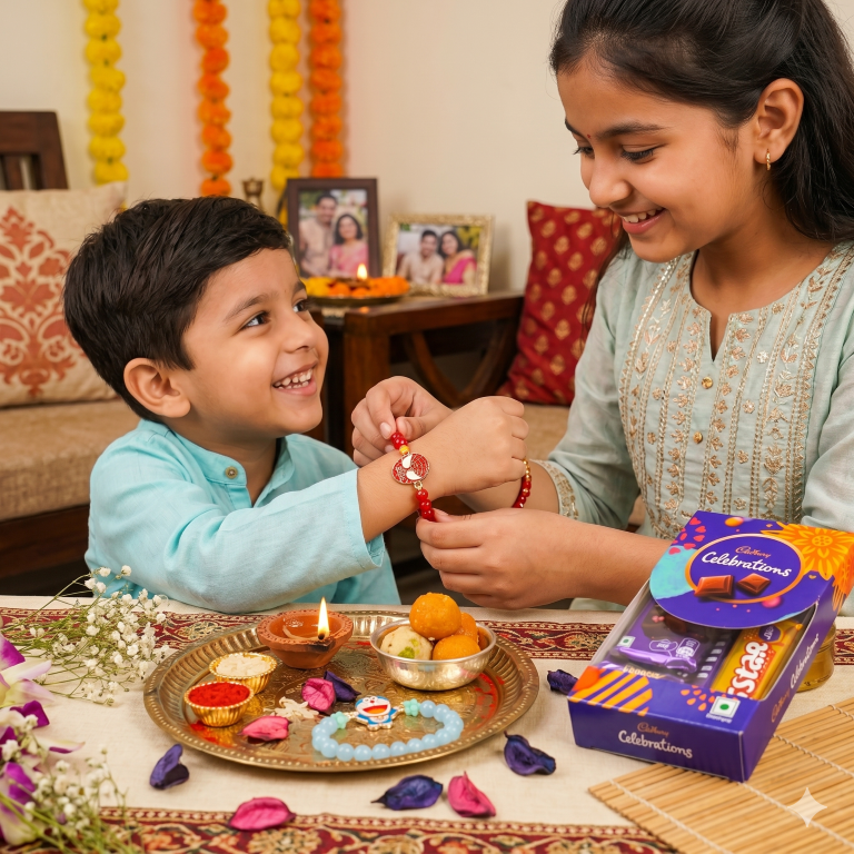 Kids Rakhi Combo Set of 2 with Chocolate, Best Brother Keychain & Roli Chawal | Raksha Bandhan Gift Hamper for Boys