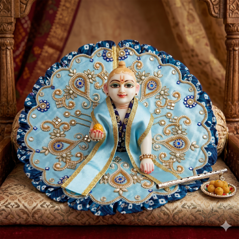 Tiny Shiny Laddu Gopal Poshak Thakur Ji Dress Heavy Designer Dress for Kanha Ji Fancy Dress for Bal Krishna Janmaasthmi Special for Ladoo Gopal Ji (Size-1 to 5)