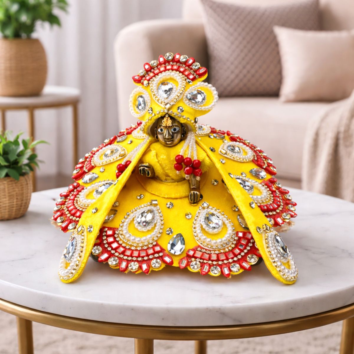 Tiny Shiny Laddu Gopal Poshak Thakur Ji Dress Heavy Designer Dress for Kanha Ji Fancy Dress for Bal Krishna Janmaasthmi Special for Ladoo Gopal Ji (Size-2)