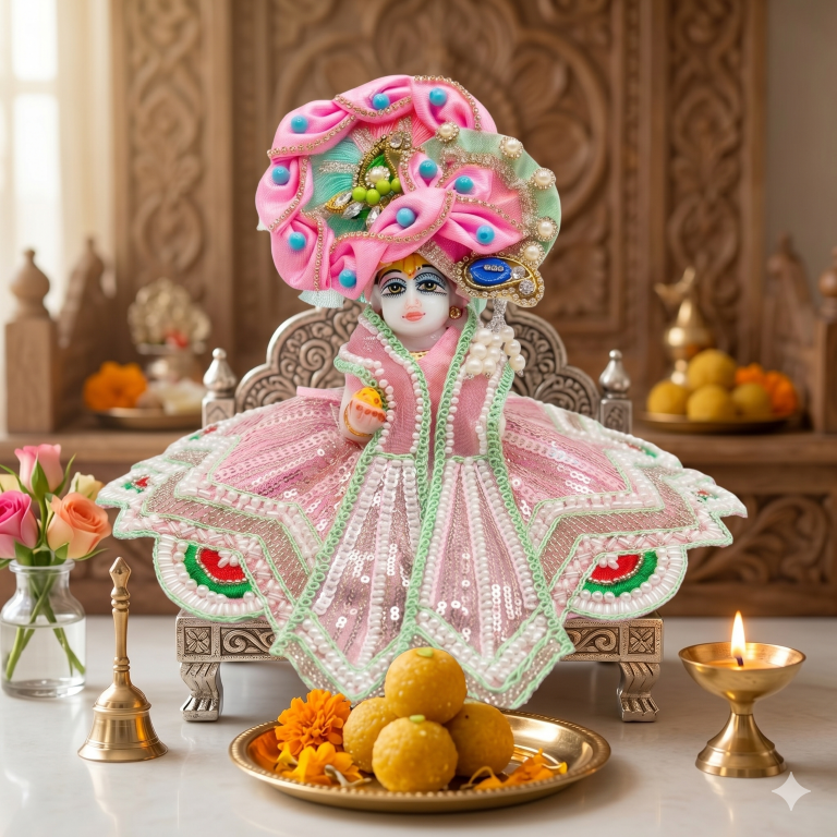 Tiny Shiny Laddu Gopal Poshak Thakur Ji Dress Heavy Designer Dress for Kanha Ji Fancy Dress for Bal Krishna Janmaasthmi Special for Ladoo Gopal Ji (Size-0 to 5)
