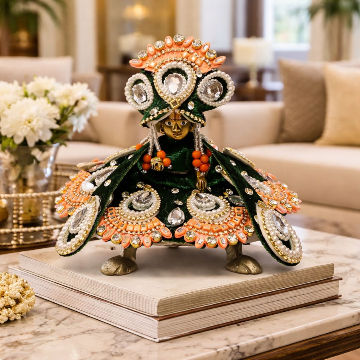 Tiny Shiny Laddu Gopal Poshak Thakur Ji Dress Heavy Designer Dress for Kanha Ji Fancy Dress for Bal Krishna Janmaasthmi Special for Ladoo Gopal Ji (Size-2)