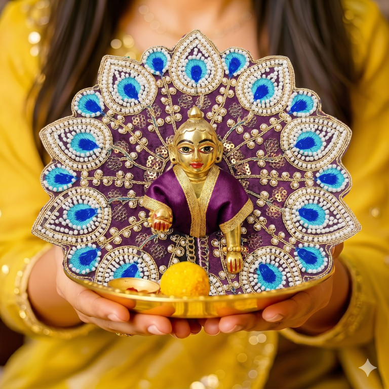 Tiny Shiny Laddu Gopal Poshak Thakur Ji Dress Heavy Designer Dress for Kanha Ji Fancy Dress for Bal Krishna Janmaasthmi Special for Ladoo Gopal Ji (Size-4)