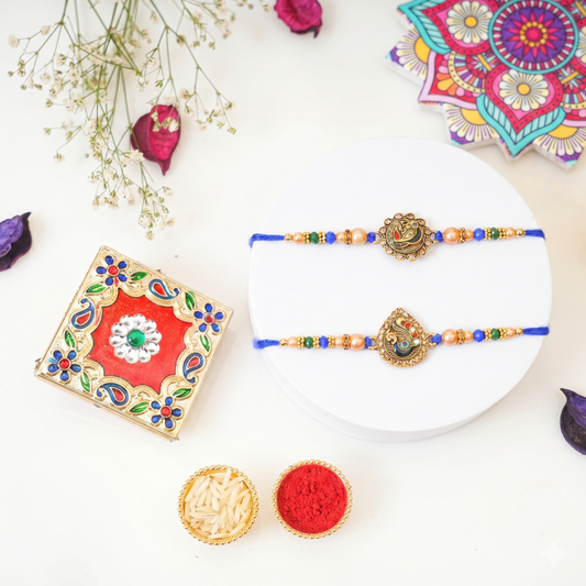 Set of 2 Swan & Peacock Rakhi Set for Brother, Bhai, Multicolor