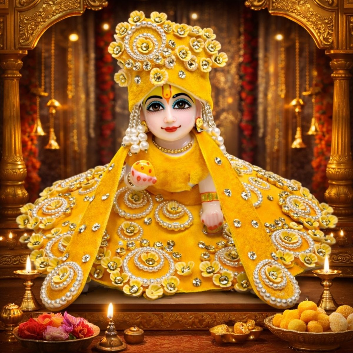 Tiny Shiny Laddu Gopal Poshak Thakur Ji Dress Heavy Designer Dress for Kanha Ji Fancy Dress for Bal Krishna Janmaasthmi Special for Ladoo Gopal Ji (Size- 1 to 6)