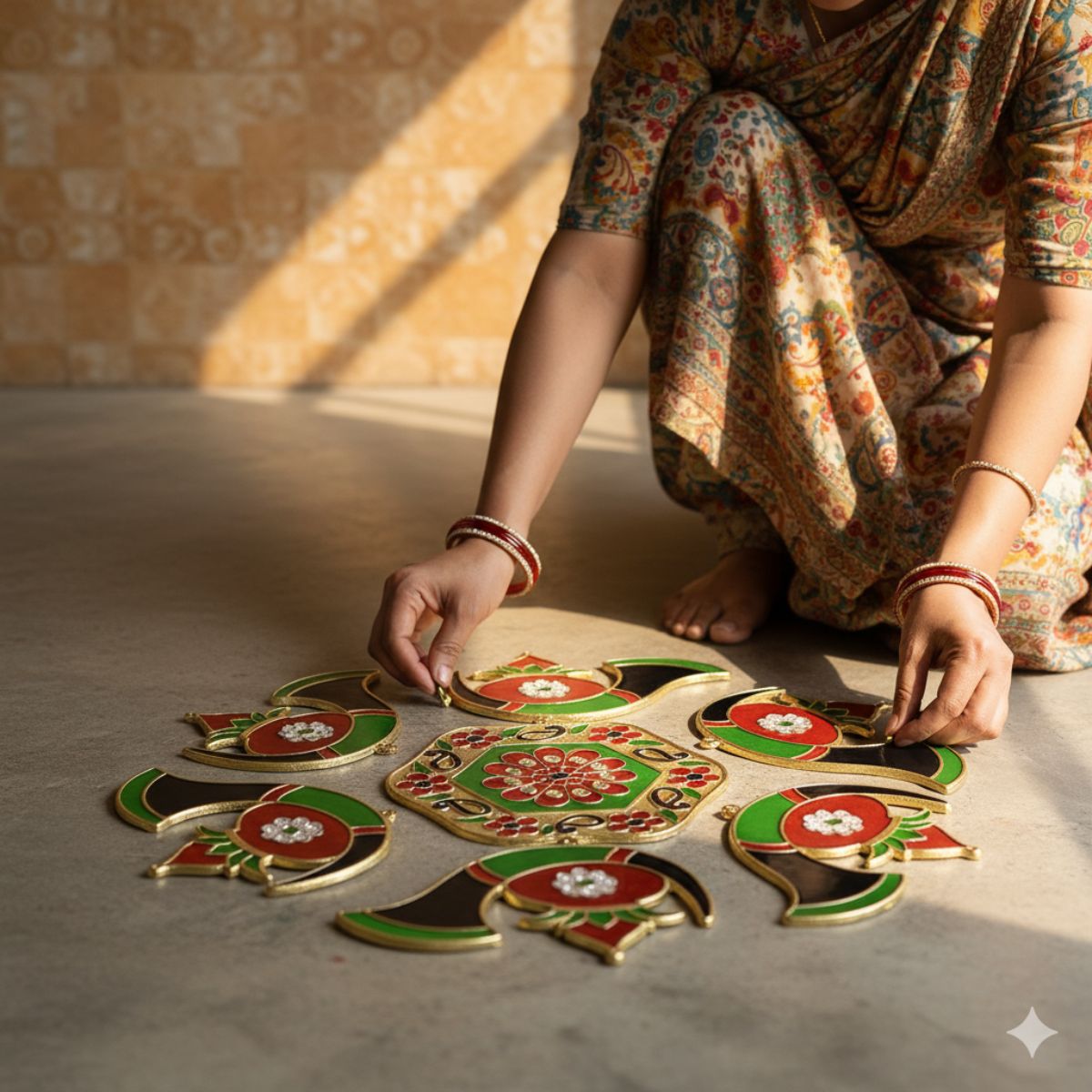 Kalash Meena Stone Rangoli —  Decorative Reusable Festive Floor Art for Diwali
