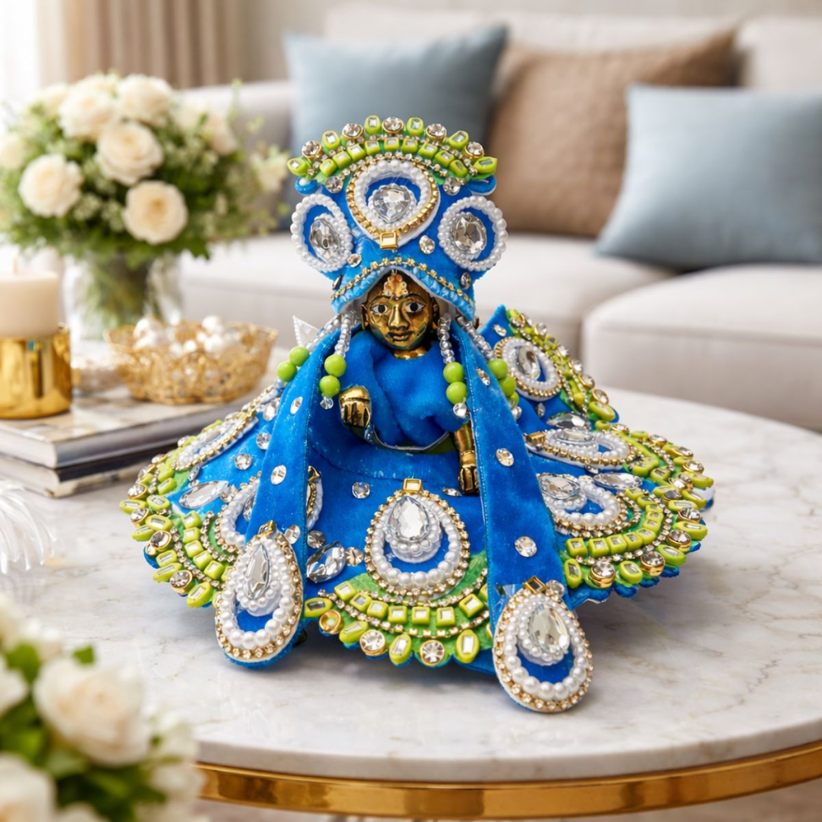 Tiny Shiny Laddu Gopal Poshak Thakur Ji Dress Heavy Designer Dress for Kanha Ji Fancy Dress for Bal Krishna Janmaasthmi Special for Ladoo Gopal Ji (Size-2)