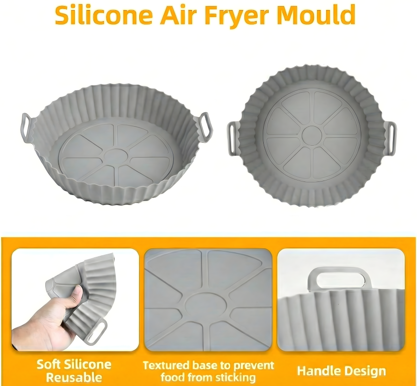 Air Fryer Liners I Round Silicone Basket Baking Tray I Pot with Ear Handles I Nonstick Reusable Heat Resistant I Cooking Oven Insert Accessories - Multicolor (Pack of 2)