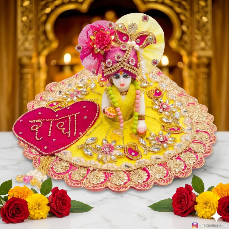Tiny Shiny Laddu Gopal Poshak Thakur Ji Dress Heavy Designer Dress for Kanha Ji Fancy Dress for Bal Krishna Janmaasthmi Special for Ladoo Gopal Ji (Size-1 to 6)