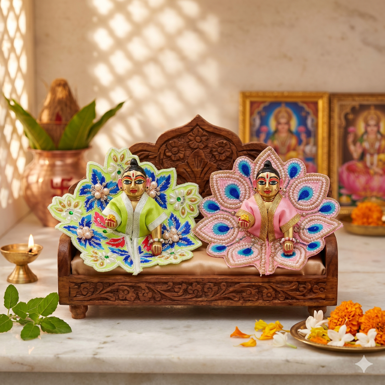 Tiny Shiny Laddu Gopal Poshak Thakur Ji Dress Heavy Designer Dress for Kanha Ji Fancy Dress for Bal Krishna Janmaasthmi Special for Ladoo Gopal Ji (Size-0 to 2)
