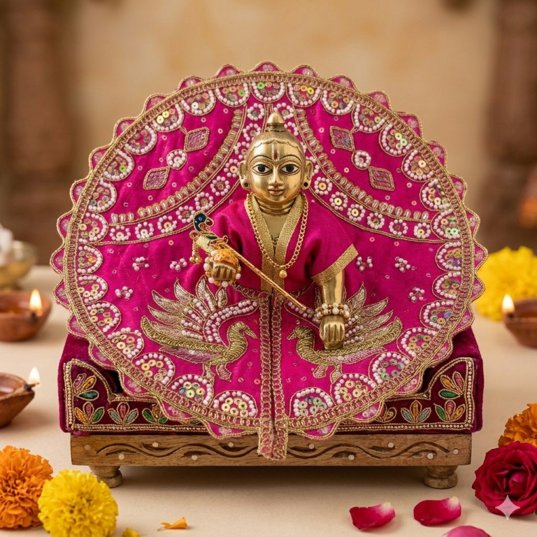 Tiny Shiny Laddu Gopal Poshak Thakur Ji Dress Heavy Designer Dress for Kanha Ji Fancy Dress for Bal Krishna Janmaasthmi Special for Ladoo Gopal Ji (Size-4 And 5)