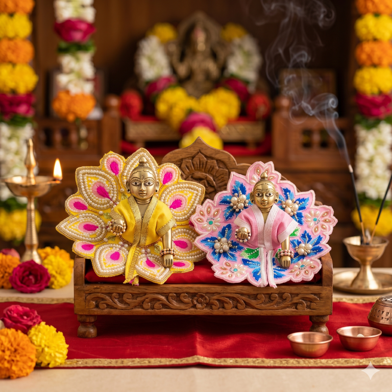 Tiny Shiny Laddu Gopal Poshak Thakur Ji Dress Heavy Designer Dress for Kanha Ji Fancy Dress for Bal Krishna Janmaasthmi Special for Ladoo Gopal Ji (Size-0 to 2)