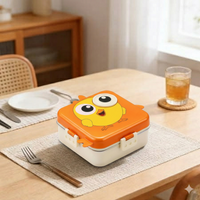 2 Layer Kids Lunch Box with Steel Inner, 3 Compartments Leak Proof Airtight BPA Free Bento Tiffin Box 1120 ML with 70 ML Sauce Cup for School Picnic Boys Girls (Sunset Orange Chick)