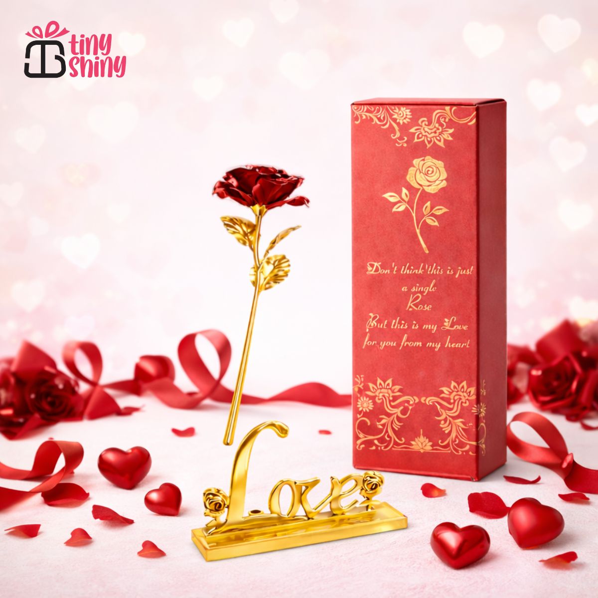 Gold Foil Rose & Love Showpiece Gift Set