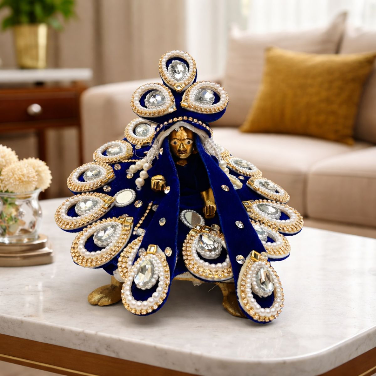 Tiny Shiny Laddu Gopal Poshak Thakur Ji Dress Heavy Designer Dress for Kanha Ji Fancy Dress for Bal Krishna Janmaasthmi Special for Ladoo Gopal Ji (Size-2 , Inch-6)