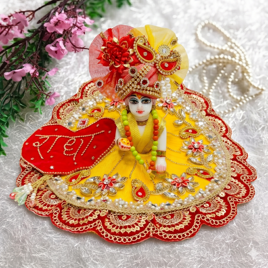 Tiny Shiny Laddu Gopal Poshak Thakur Ji Dress Heavy Designer Dress for Kanha Ji Fancy Dress for Bal Krishna Janmaasthmi Special for Ladoo Gopal Ji (Size-1 to 6)