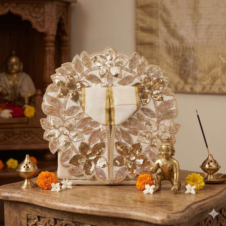 Tiny Shiny Laddu Gopal Poshak Thakur Ji Dress Heavy Designer Dress for Kanha Ji Fancy Dress for Bal Krishna Janmaasthmi Special for Ladoo Gopal Ji (Size-4 and 5)