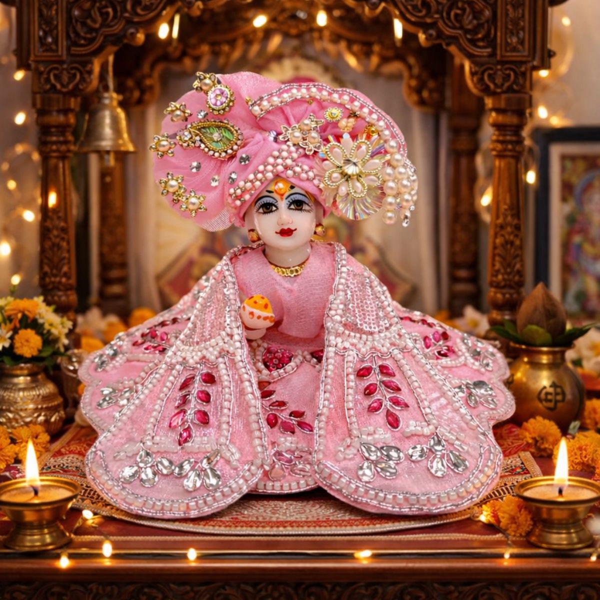 Tiny Shiny Laddu Gopal Poshak Thakur Ji Dress Heavy Designer Dress for Kanha Ji Fancy Dress for Bal Krishna Janmaasthmi Special for Ladoo Gopal Ji (Size-0 to 5)