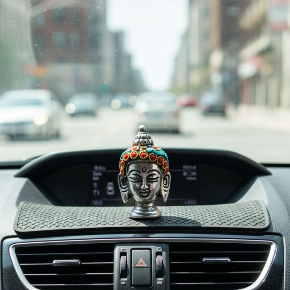 Metal Buddha Statue Figurine with Colorful Stones Agarbatti Holder