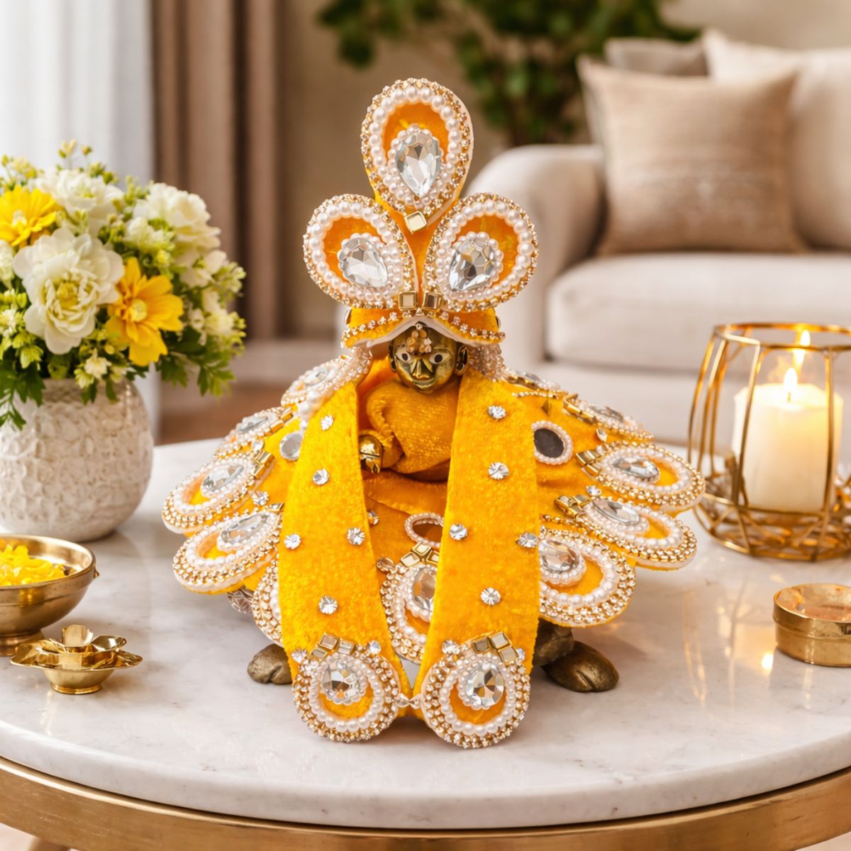Tiny Shiny Laddu Gopal Poshak Thakur Ji Dress Heavy Designer Dress for Kanha Ji Fancy Dress for Bal Krishna Janmaasthmi Special for Ladoo Gopal Ji (Size-2 , Inch-6)