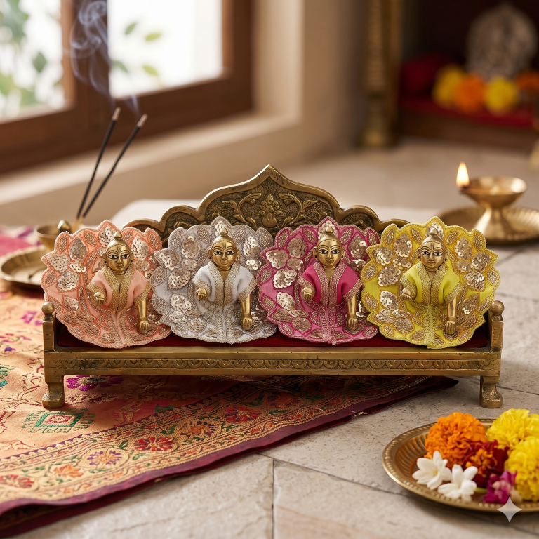 Tiny Shiny Laddu Gopal Poshak Thakur Ji Dress Heavy Designer Dress for Kanha Ji Fancy Dress for Bal Krishna Janmaasthmi Special for Ladoo Gopal Ji (Size-0 to 3")