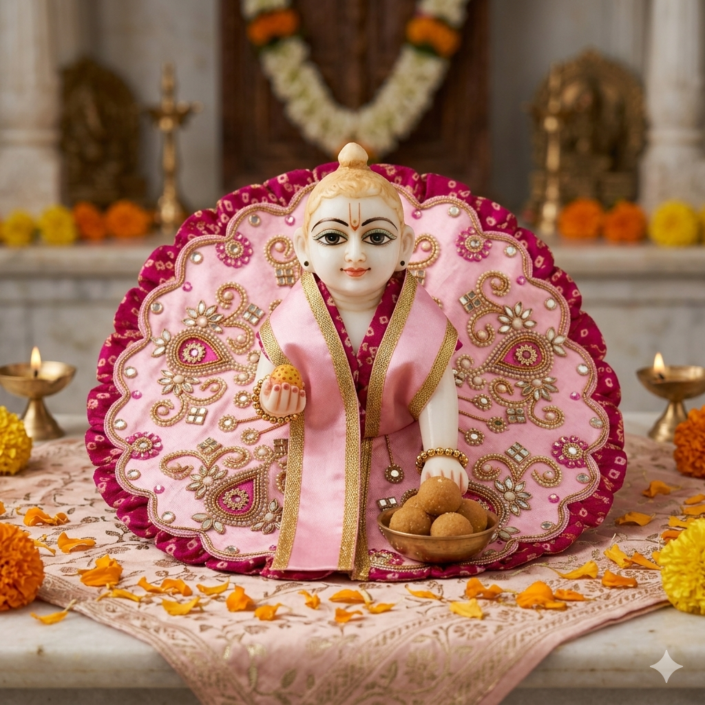 Tiny Shiny Laddu Gopal Poshak Thakur Ji Dress Heavy Designer Dress for Kanha Ji Fancy Dress for Bal Krishna Janmaasthmi Special for Ladoo Gopal Ji (Size-1 to 5)