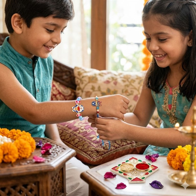 Doraemon & Captain Bracelet Bro Kids Rakhi Set of 2 Designer Rakhi for Brother
