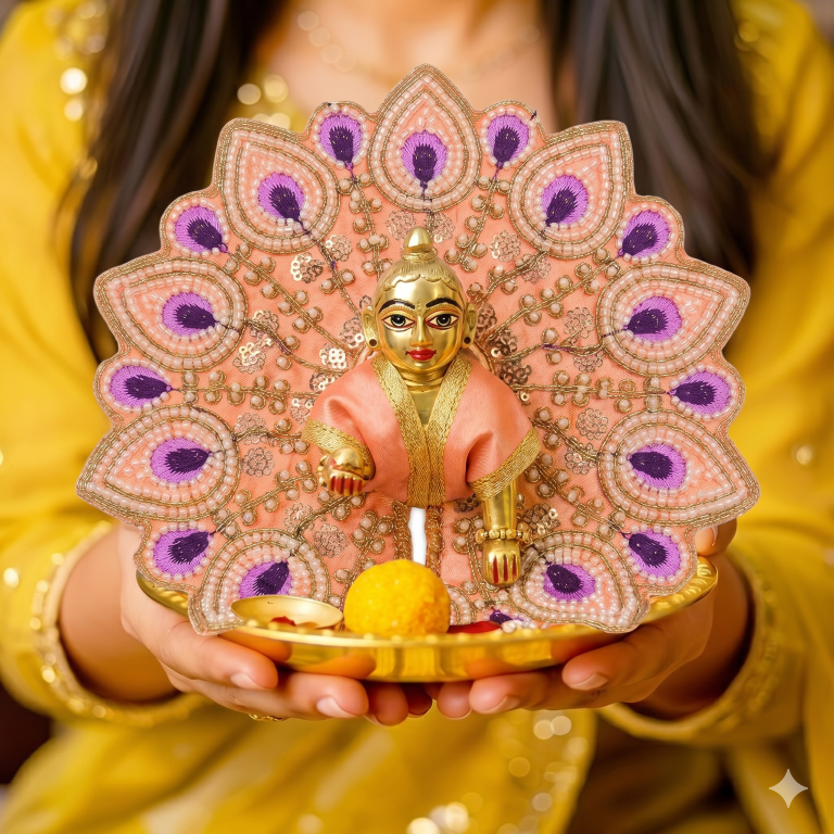Tiny Shiny Laddu Gopal Poshak Thakur Ji Dress Heavy Designer Dress for Kanha Ji Fancy Dress for Bal Krishna Janmaasthmi Special for Ladoo Gopal Ji (Size-4)