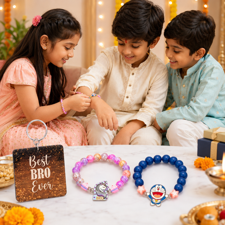 Unicorn & Doraemon Bracelet Bro Kids Rakhi Set of 2 Designer Rakhi for Brother