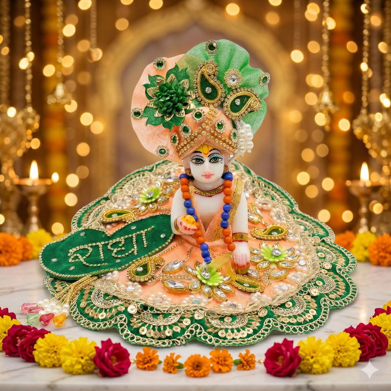 Tiny Shiny Laddu Gopal Poshak Thakur Ji Dress Heavy Designer Dress for Kanha Ji Fancy Dress for Bal Krishna Janmaasthmi Special for Ladoo Gopal Ji (Size-1 to 6)