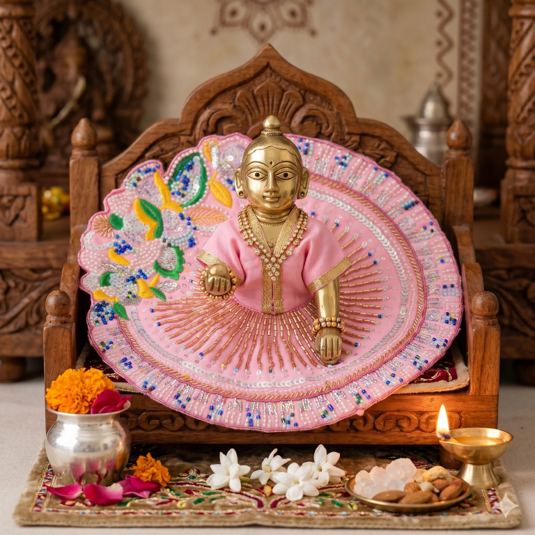 Tiny Shiny Laddu Gopal Poshak Thakur Ji Dress Heavy Designer Dress for Kanha Ji Fancy Dress for Bal Krishna Janmaasthmi Special for Ladoo Gopal Ji (Size-3 to 5)