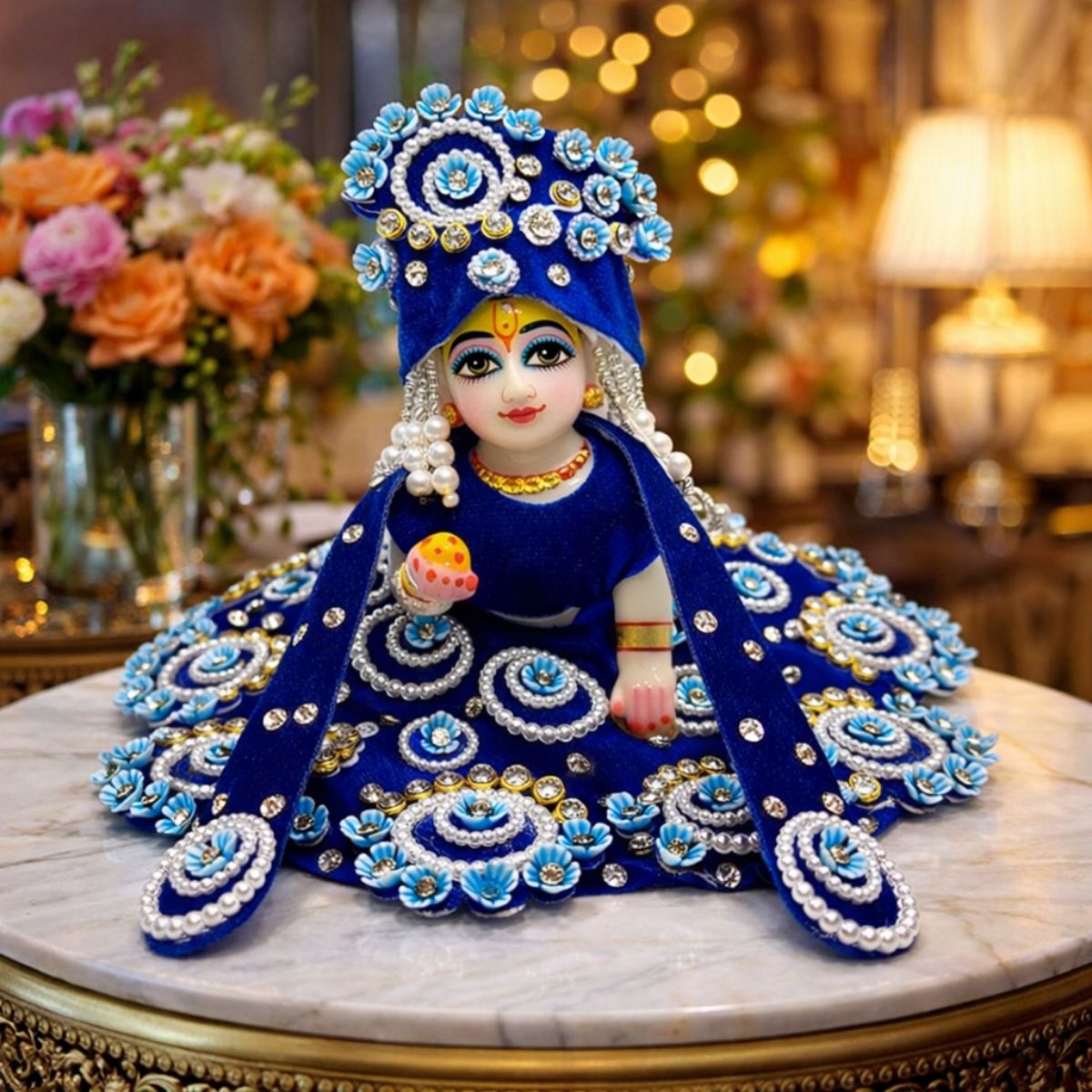 Tiny Shiny Laddu Gopal Poshak Thakur Ji Dress Heavy Designer Dress for Kanha Ji Fancy Dress for Bal Krishna Janmaasthmi Special for Ladoo Gopal Ji (Size- 1 to 6)