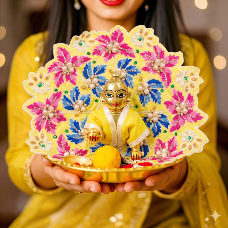 Tiny Shiny Laddu Gopal Poshak Thakur Ji Dress Heavy Designer Dress for Kanha Ji Fancy Dress for Bal Krishna Janmaasthmi Special for Ladoo Gopal Ji (Size-4 And 5)