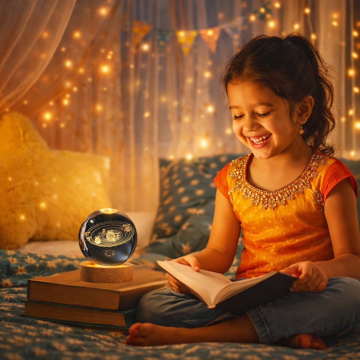 Tiny Shiny 3D Crystal Ball Night Lamp with Base —  Solar System Design