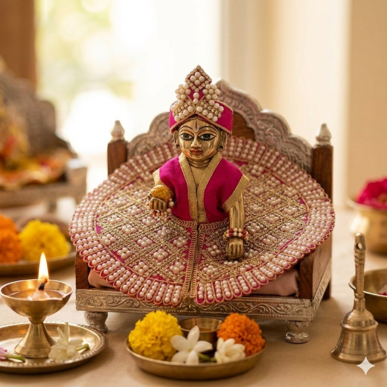 Tiny Shiny Laddu Gopal Poshak Thakur Ji Dress Heavy Designer Dress for Kanha Ji Fancy Dress for Bal Krishna Janmaasthmi Special for Ladoo Gopal Ji (Size-4 And 5)