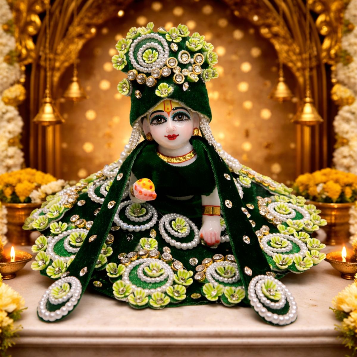 Tiny Shiny Laddu Gopal Poshak Thakur Ji Dress Heavy Designer Dress for Kanha Ji Fancy Dress for Bal Krishna Janmaasthmi Special for Ladoo Gopal Ji (Size- 1 to 6)